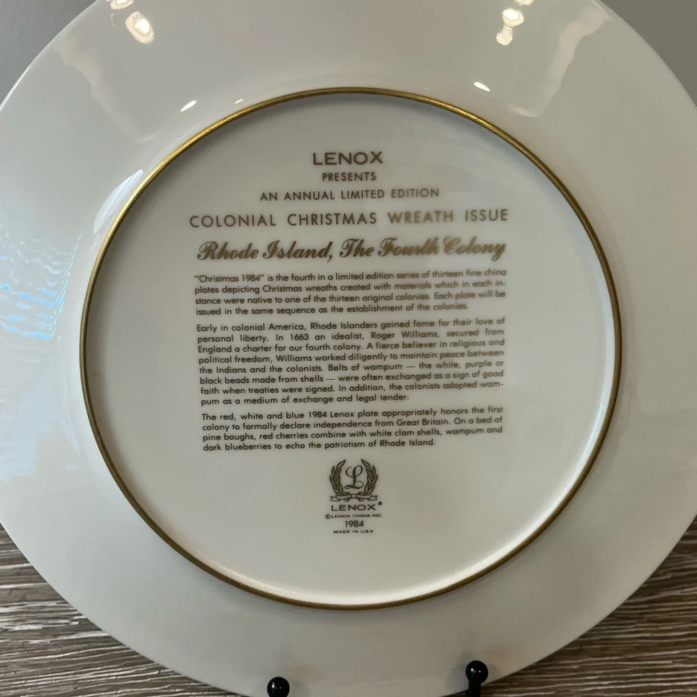Lenox COLONIAL CHRISTMAS WREATH Collectible Plate 1984 Rhode Island